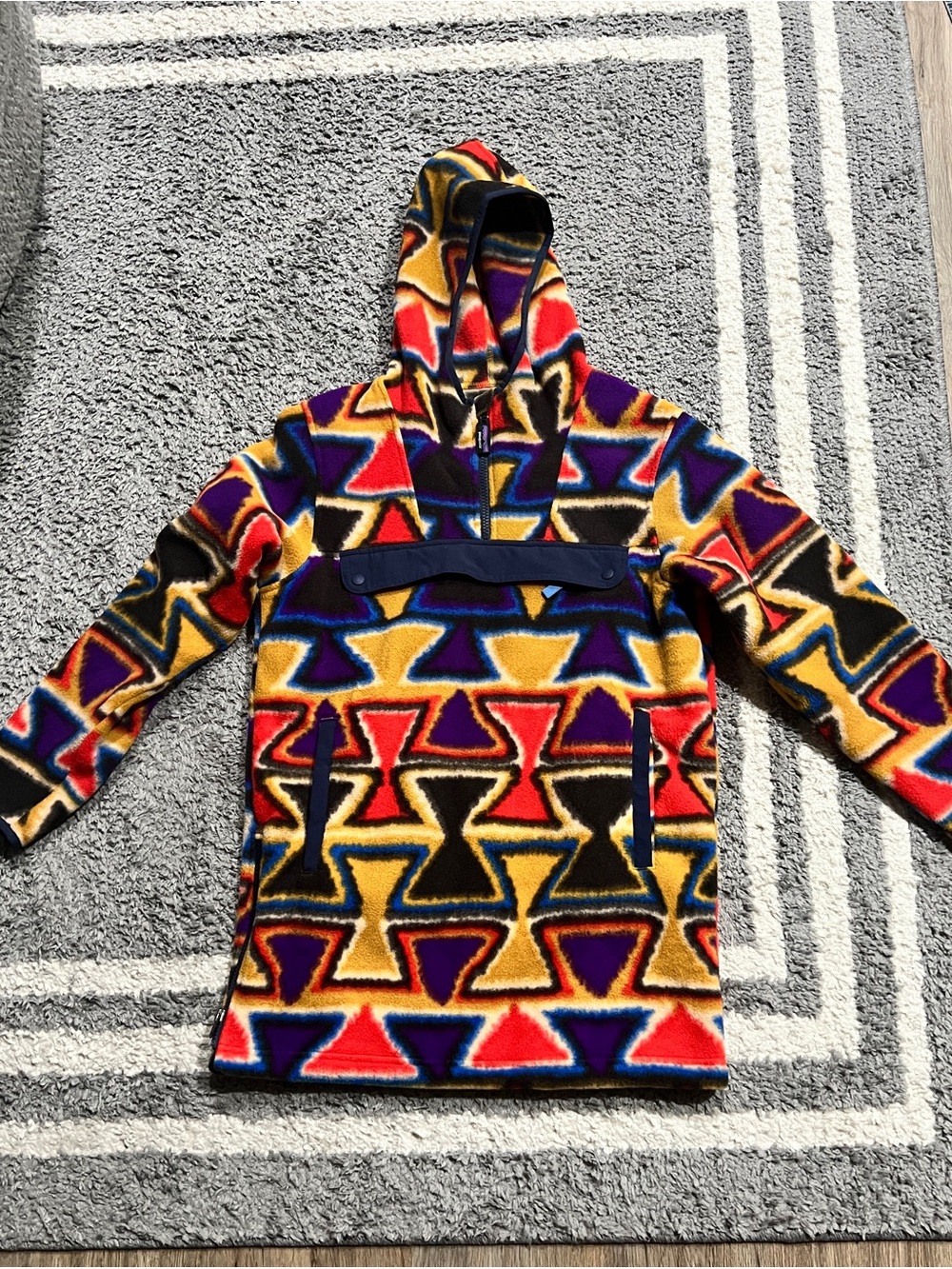 PATAGONIA kids Synchilla Cagoule Catalan Coral Aztec Anorak Fleece Sz XL 14